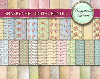 Shabby Chic Rose Digitales Mega-Papierpaket: 12x12 Hochzeits- und Baby-Hintergründe (Digitaler Download)