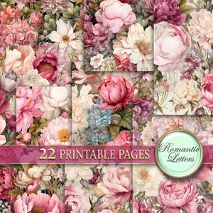 Viktorianische digitales Sammelalbum Papier Pack Shabby Chic Blume Botanische digital bedruckbare Junk Journal Seiten Papier florale Muster Muster