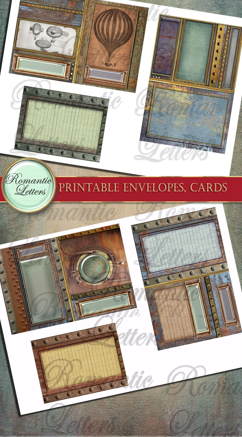 Op de afbeelding: Printbare digitale papierset met een steampunk-thema. Het papier heeft roestige metalen texturen, tandwielen en klinknagels. Het papier is perfect voor scrapbooking, kaartmaken en andere papierambachten.