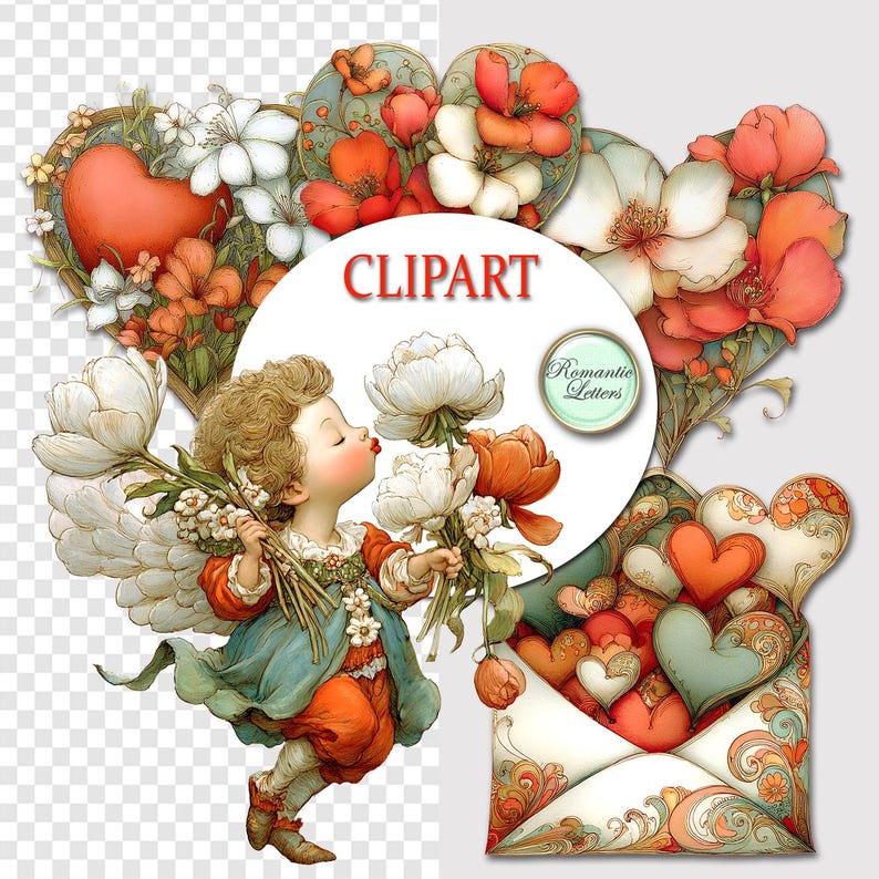 Valentine Day Heart Clipart, Sublimation Design, Transfer Images: Cupid ...
