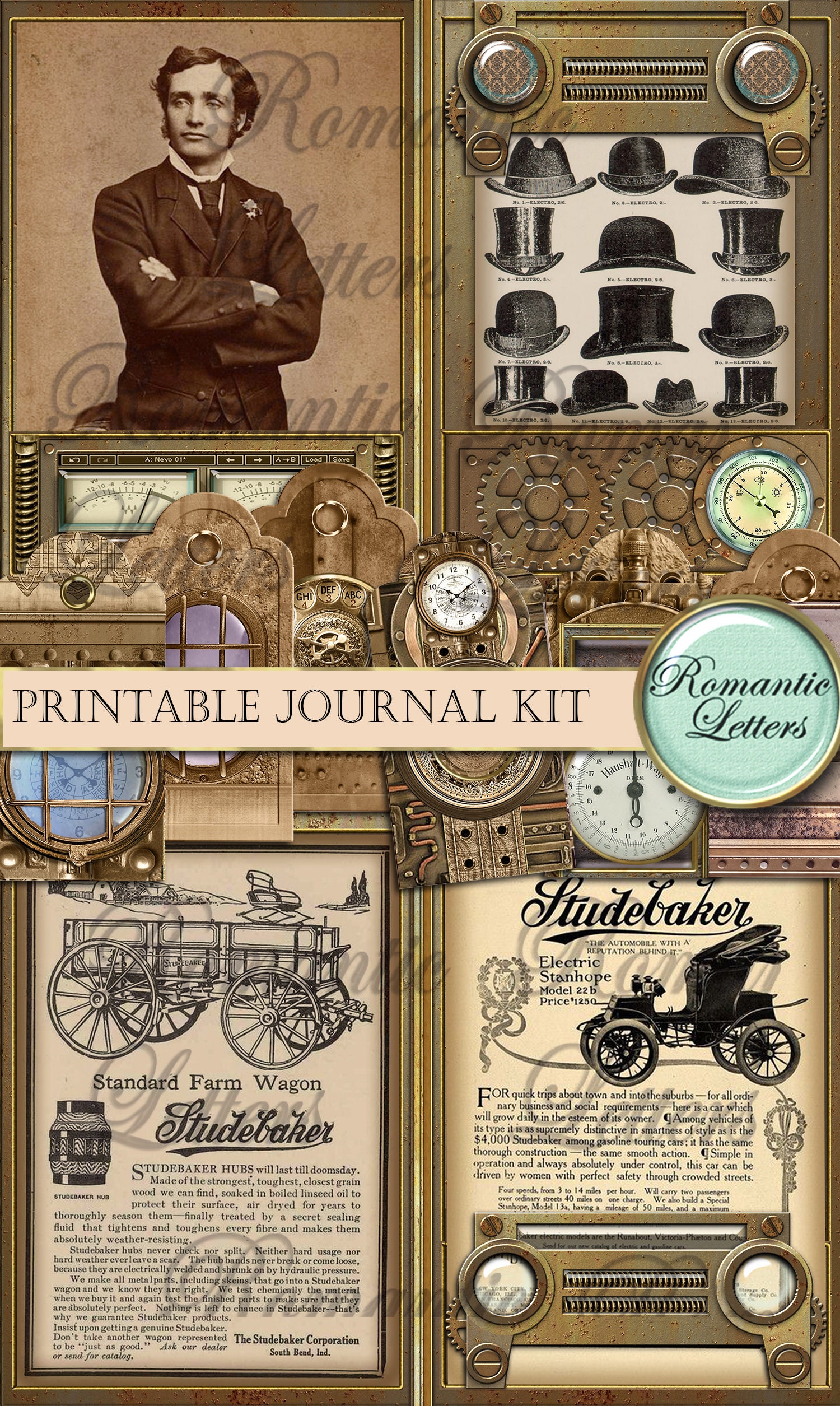 Steampunk Printable Junk Journal Kit Industrial Digital Scrapbook ...
