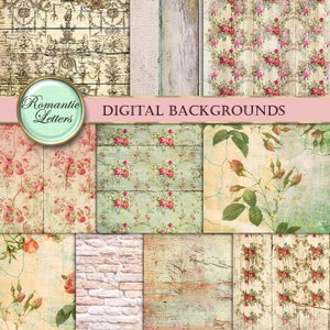 Floral digital scrapbook paper pack Shabby Chic rose flower printable decoupage paper digital Shabby chic digital background floral paper