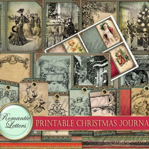 Kerst afdrukbaar dagboekpakket Kerstkaarten Victoriaanse kerstenveloppen afdrukbare ongewenste dagboektags vintage kerst digitale download