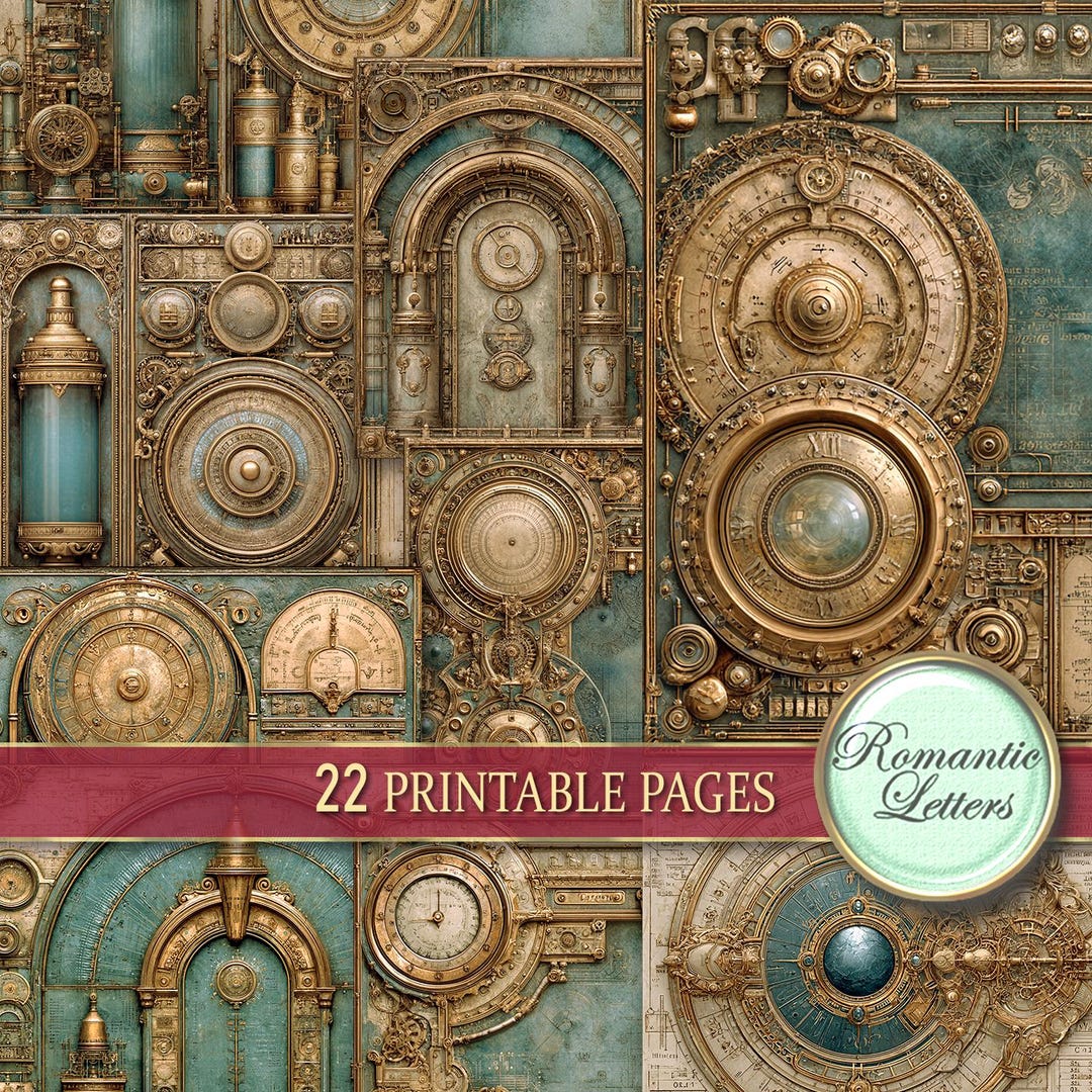 Steampunk Junk Journal Pages Kit Digital Scrapbook Paper Pack Metal ...