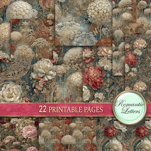 Viktorianische Junk Journal Seiten digitales Papier Pack Shabby Chic Blume Botanische digital bedruckbare Papier florale nahtlose Muster
