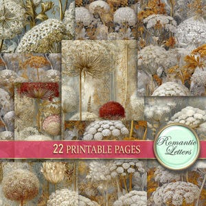 Viktorianische Junk Journal Seiten digitales Scrapbook Papier Pack Shabby Chic Blume Botanische digital bedruckbares Papier florale antike Tapete