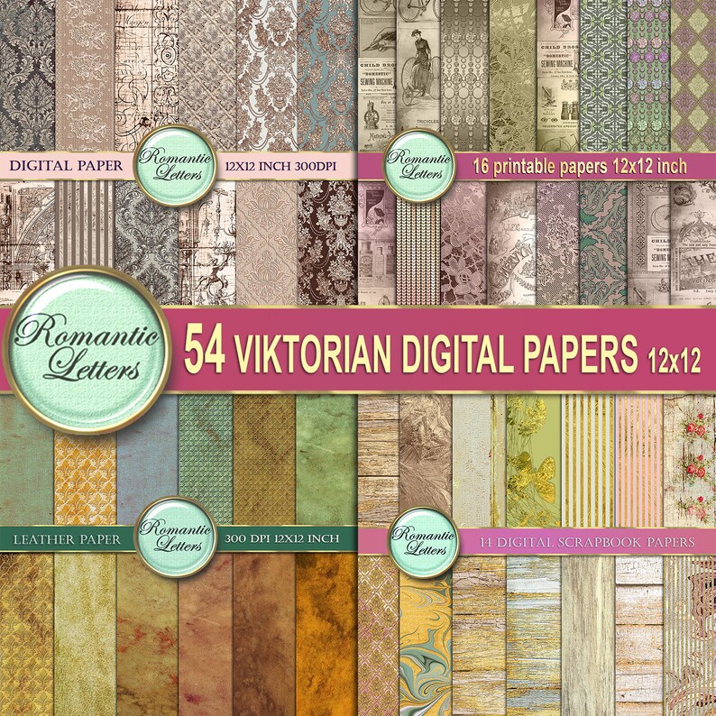 SALE Victorian Digital Scrapbook Paper Pack Sale Digital Wood Etsy