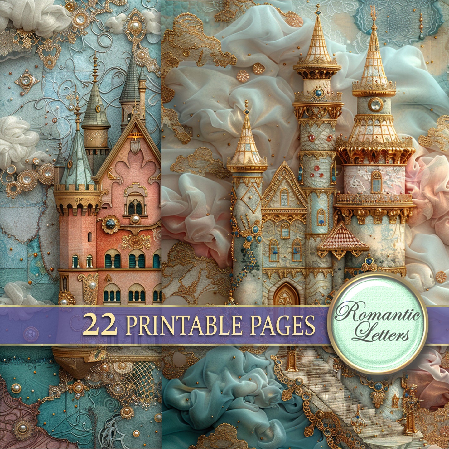 Digital Printable Scrapbook Paper Pack Fairytale Castle Patchwork ...