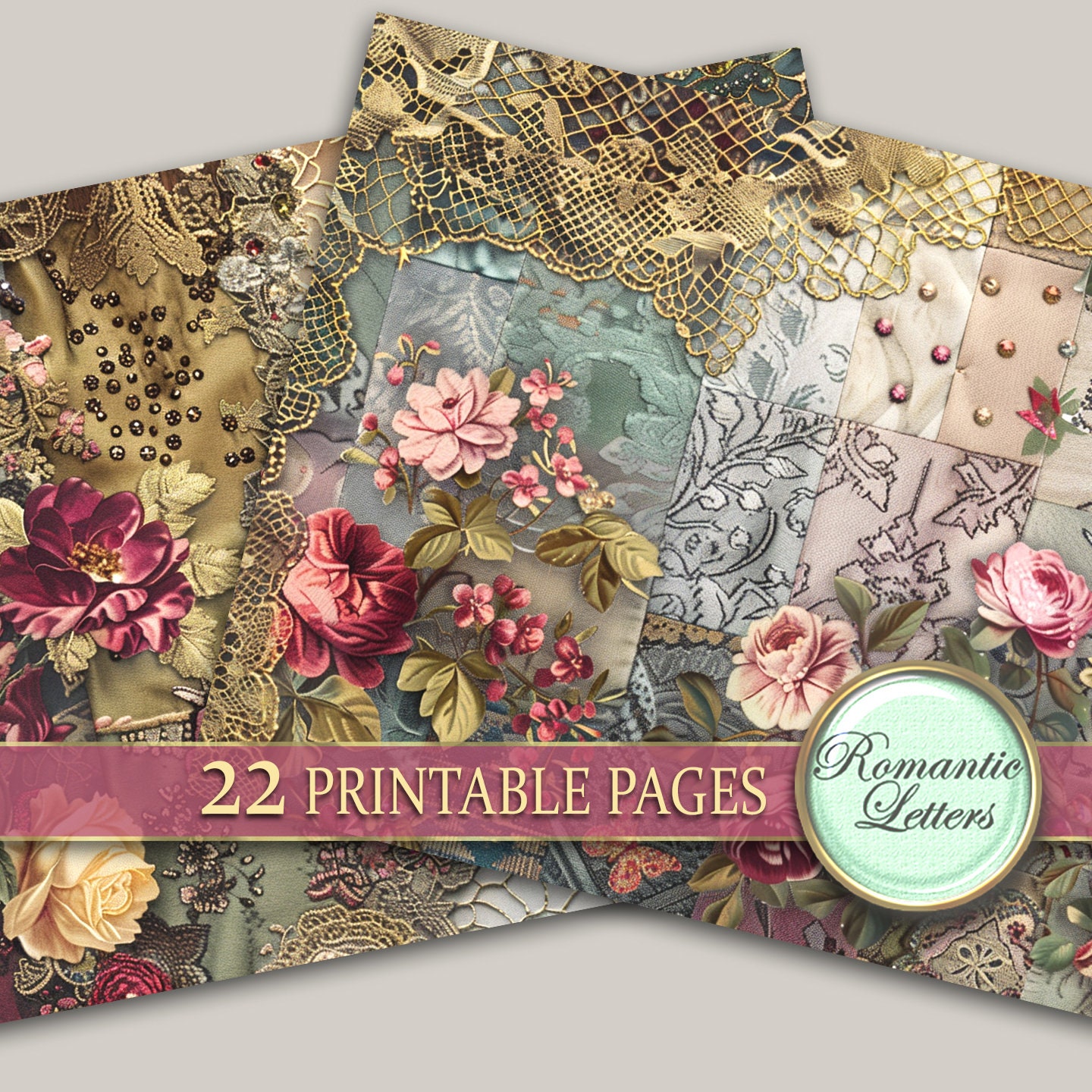 Shabby Chic Digital Printable Junk Journal Pages Scrapbook Paper Pack ...