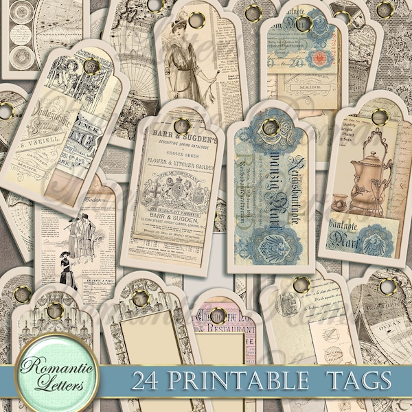 Druckbare Junk-Zeitschrift Tags druckbare Geschenkanhänger druckbare Lesezeichen druckbare Produkt-Tags Vintage Ephemera druckbare Papier Handwerk viktorianischen