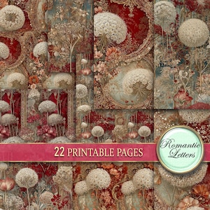 Viktorianische Junk Journal Seiten digitales Scrapbook Papier Pack Shabby Chic Blume Botanischer digital bedruckbares Papier Blumentapete Hintergrund