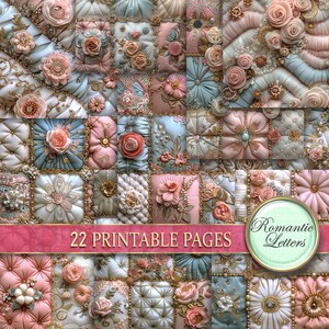 Pack de papier scrapbooking numérique imprimable nouveau-né baby shower shabby chic courtepointe luxe floral imprimable artisanat papier broderie soie capitonnée A4