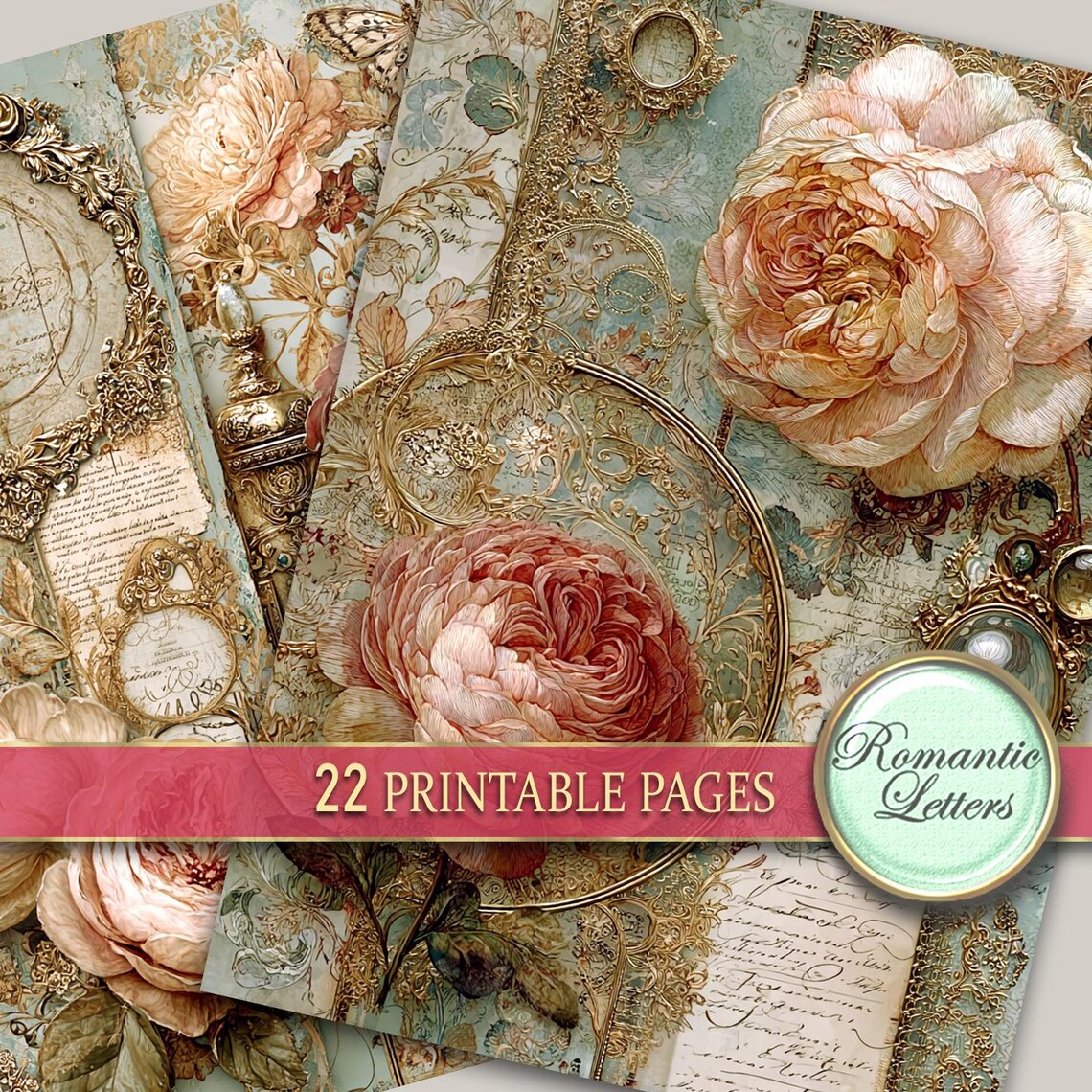 Printable Junk Journal Pages Digital Scrapbook Paper Pack Shabby Chic ...