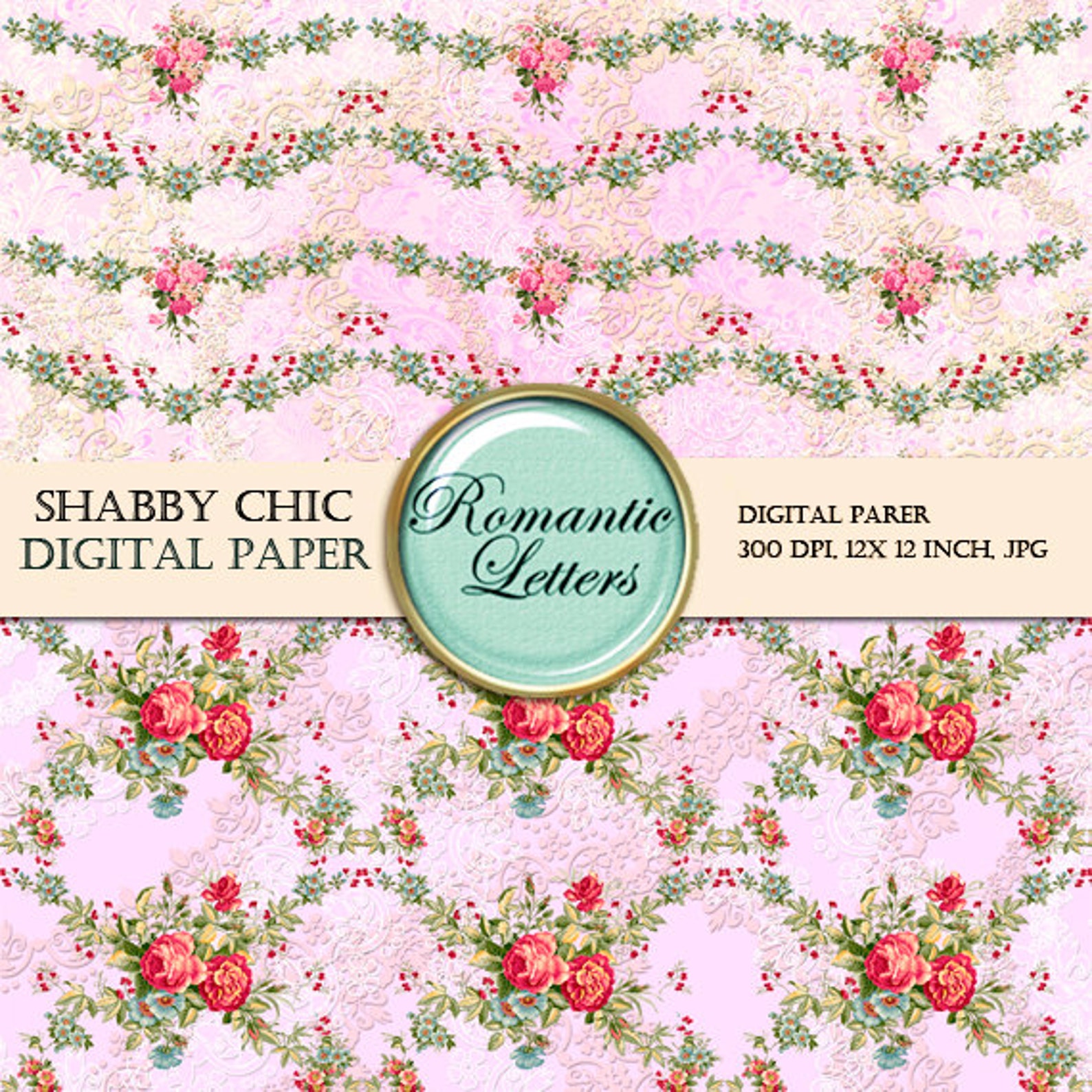 Shabby Chic Digital Paper Pack Digital Scrapbooking Floral Background ...