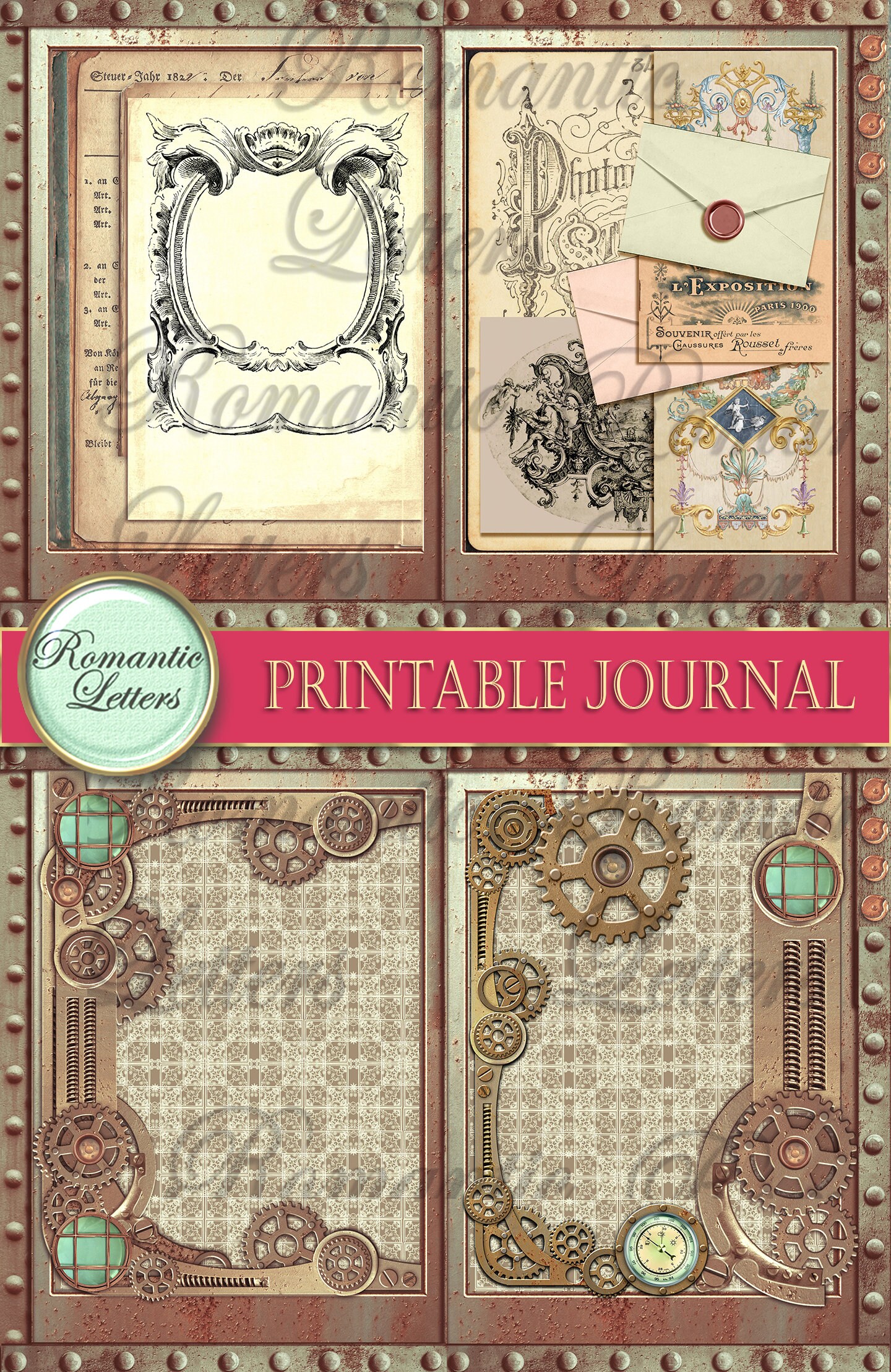 Steampunk Printable Junk Journal Kit Industrial Digital Scrapbook ...
