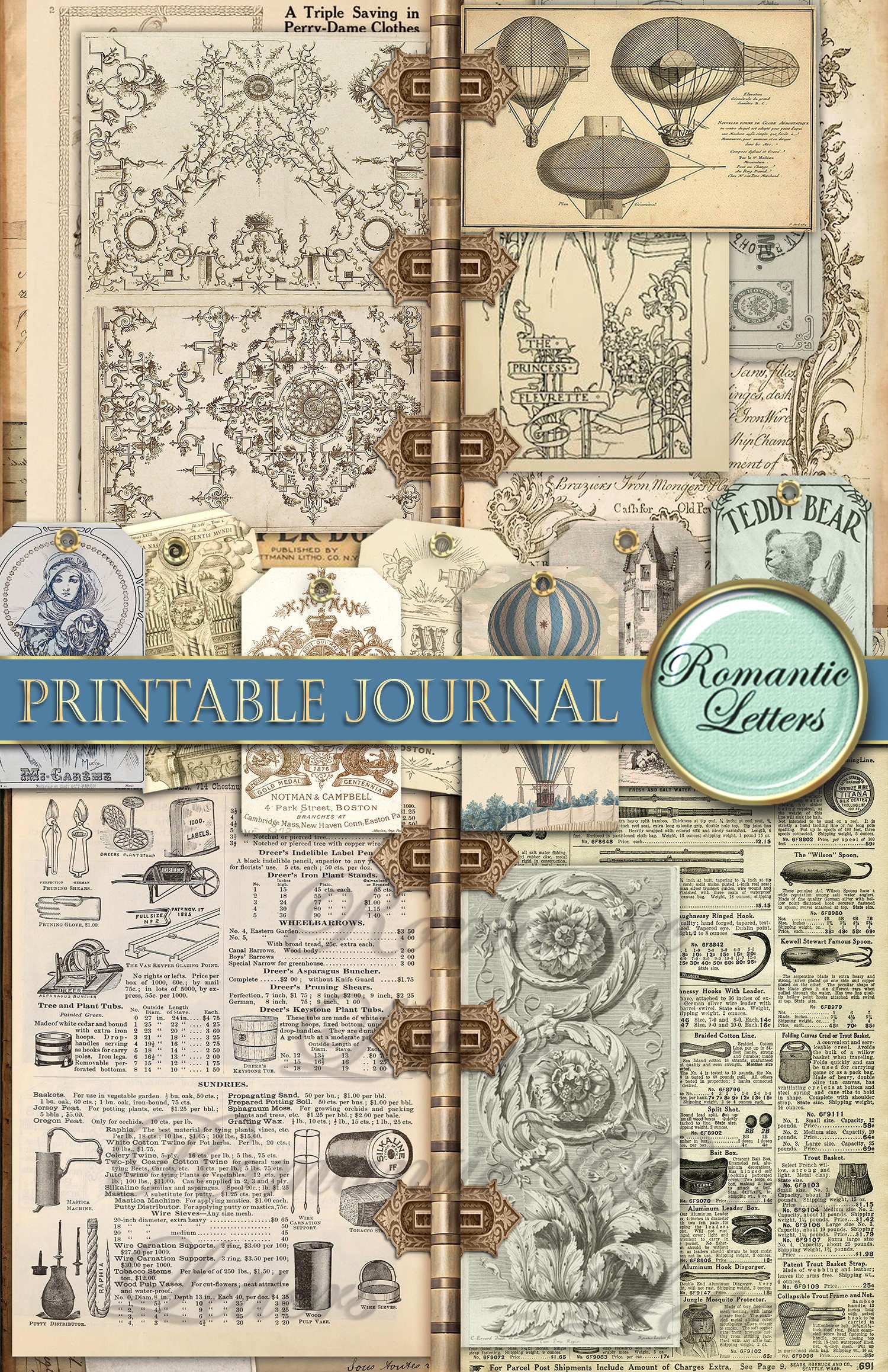 Printable Junk Journal Kit Vintage Digital Scrapbook Printable Journal ...