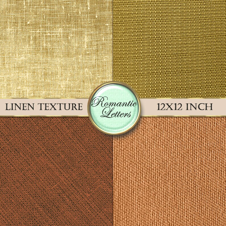 Peut inclure: Quatre textures de lin diff&eacute;rentes en brun, beige et vert. Chaque texture mesure 30,5 x 30,5 cm. Le texte "Linen Texture" et "Romantic Letters" est visible sur l'image.