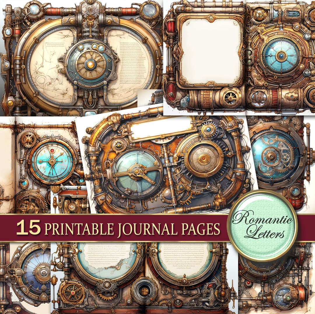 Steampunk Printable Junk Journal Pages Digital Scrapbook Paper Pack ...