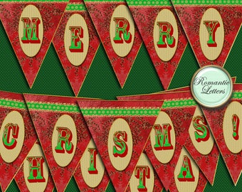 Printable digital Banner Merry Christmas decoration Christmas party digital printable banner red green Christmas printable paper craft decor