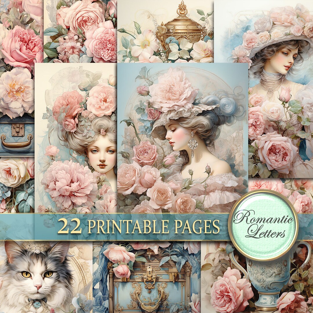 Floral Digital Printable Scrapbook Paper Pack Junk Journal Pages Shabby ...