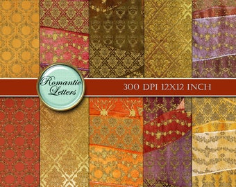 Gold patchwork Digital scrapbook album paper fabric gold print Digital gold digital scrapbook background Indian digital gold pattern suede
