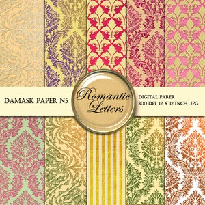 Damasco Carta digitale Confezione carta scrapbooking digitale Sfondo Vintage