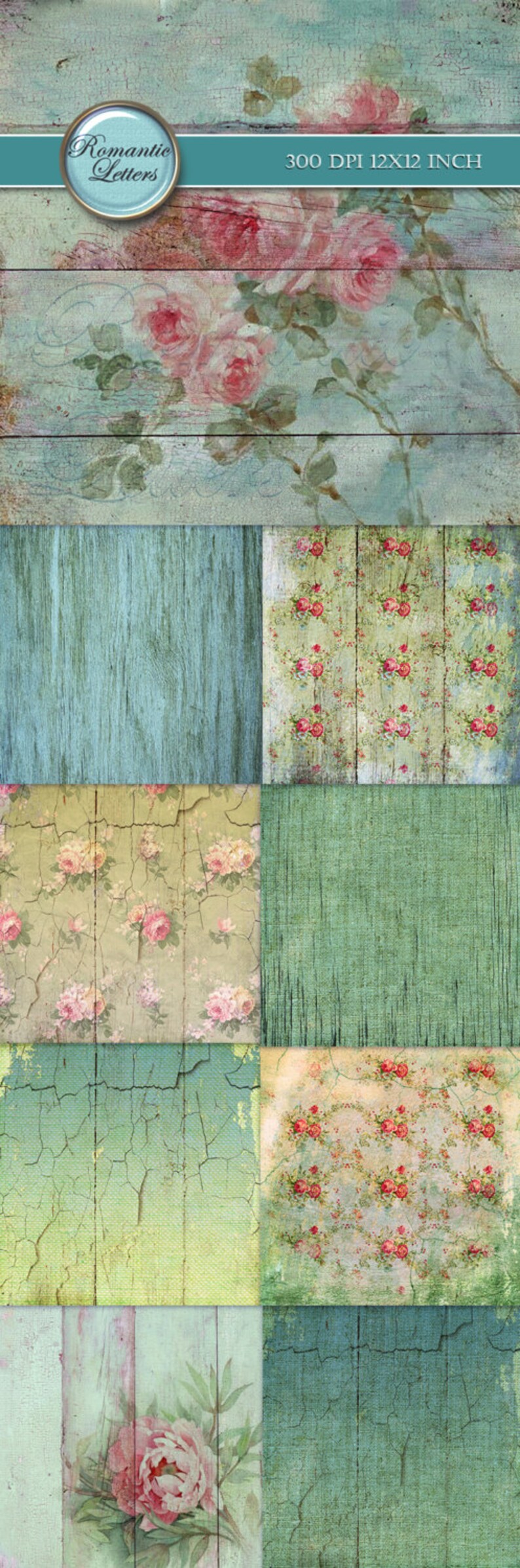 Floral Digital Scrapbook Paper Pack Shabby Chic Vintage Rose Flower ...