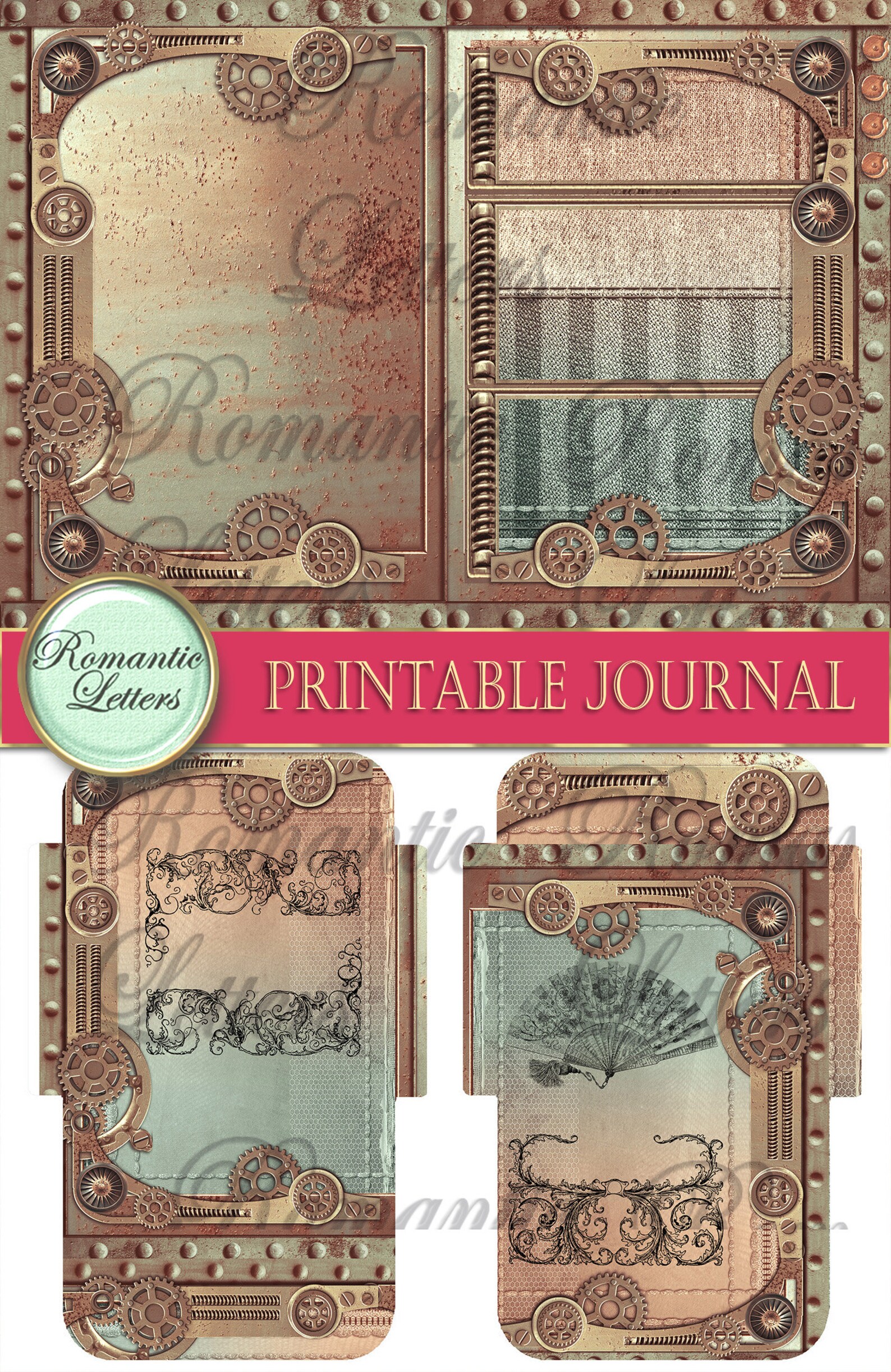 Steampunk Printable Junk Journal Kit Industrial Digital Scrapbook ...