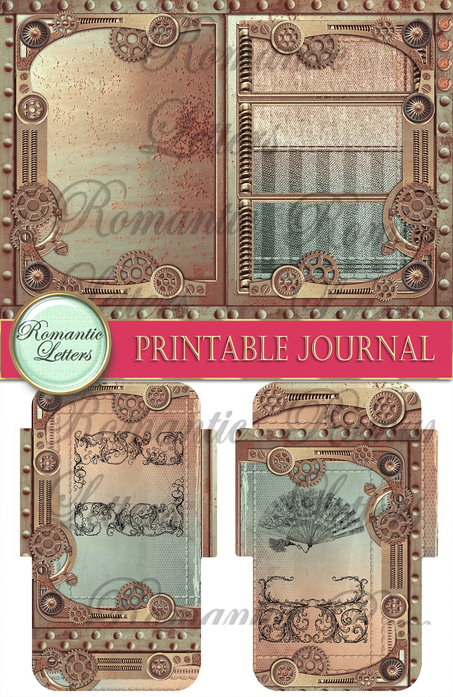 Steampunk Printable Junk Journal Kit Industrial Digital Scrapbook ...