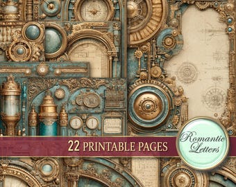 Steampunk junk Journal Seiten Kit digitales Scrapbook Papier Pack Hintergrund digital bedruckbares Papier Viktorianisches Grunge Papier industrielle Collage