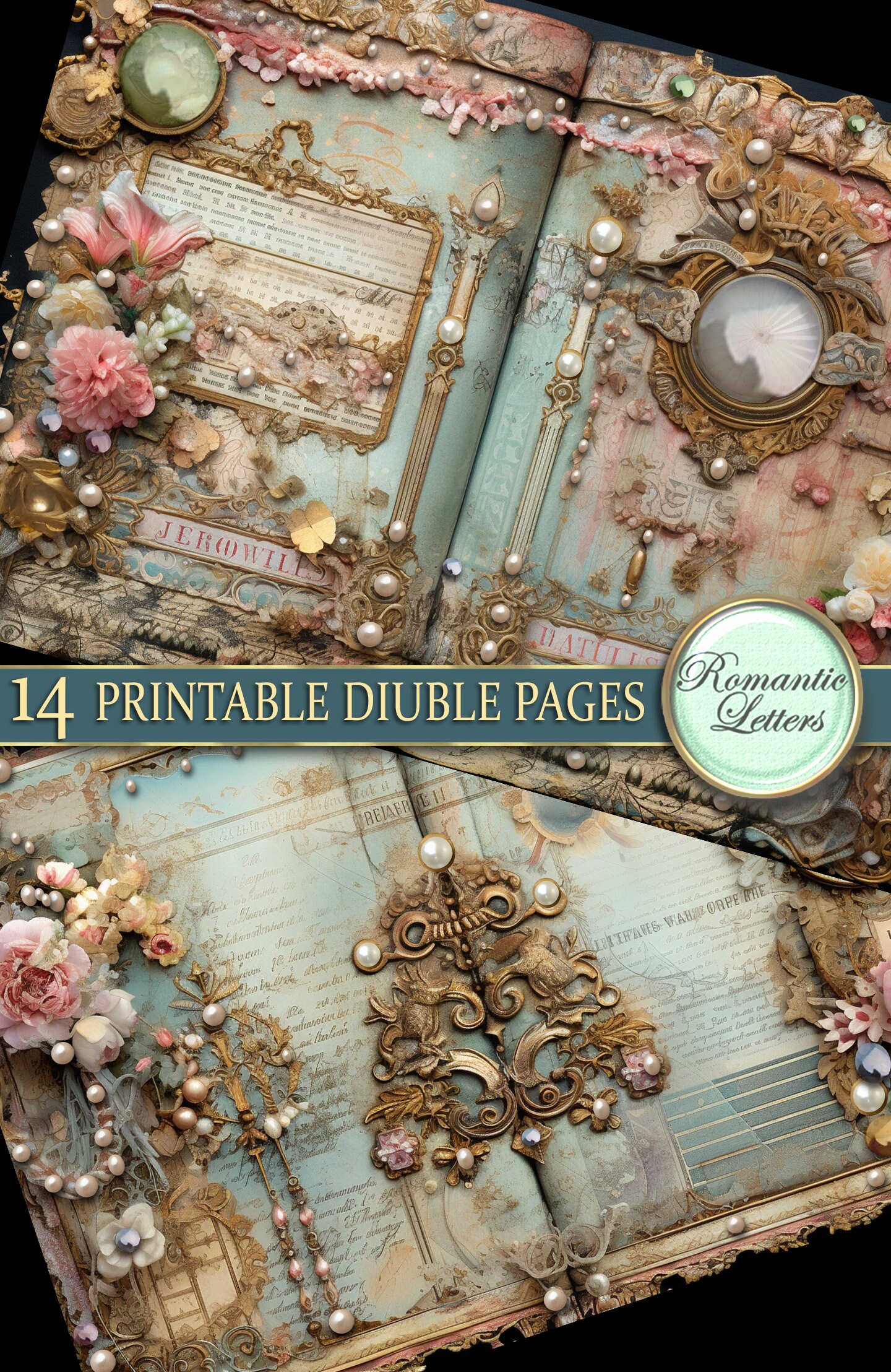 Printable Junk Journal Pages Cards Digital Scrapbook Paper Pack Antique ...