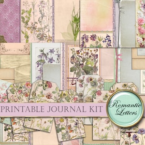 Printable Junk journal kit digital collage sheet printable junk journal paper craft A4  8.5x11 vintage floral mini album botanical journal