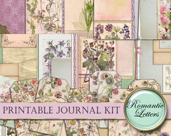 Printable Junk journal kit digital collage sheet printable junk journal paper craft A4  8.5x11 vintage floral mini album botanical journal