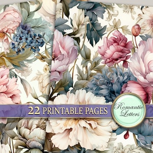 Botanical Digital Scrapbook Paper Pack Shabby Chic Flowers Digital ...