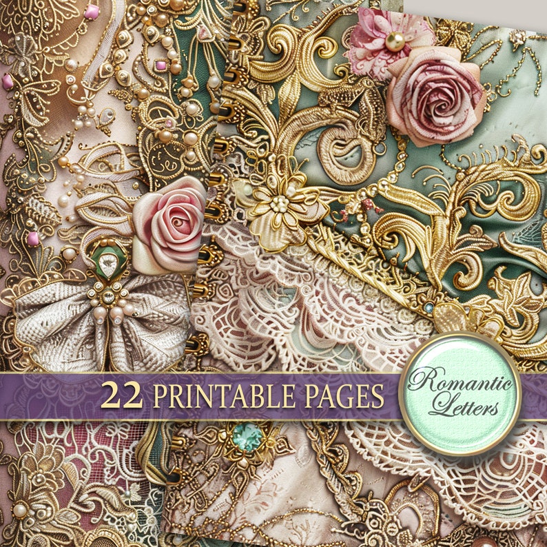 Digital Printable Scrapbook Paper Pack Junk Journal Pages Shabby Chic ...