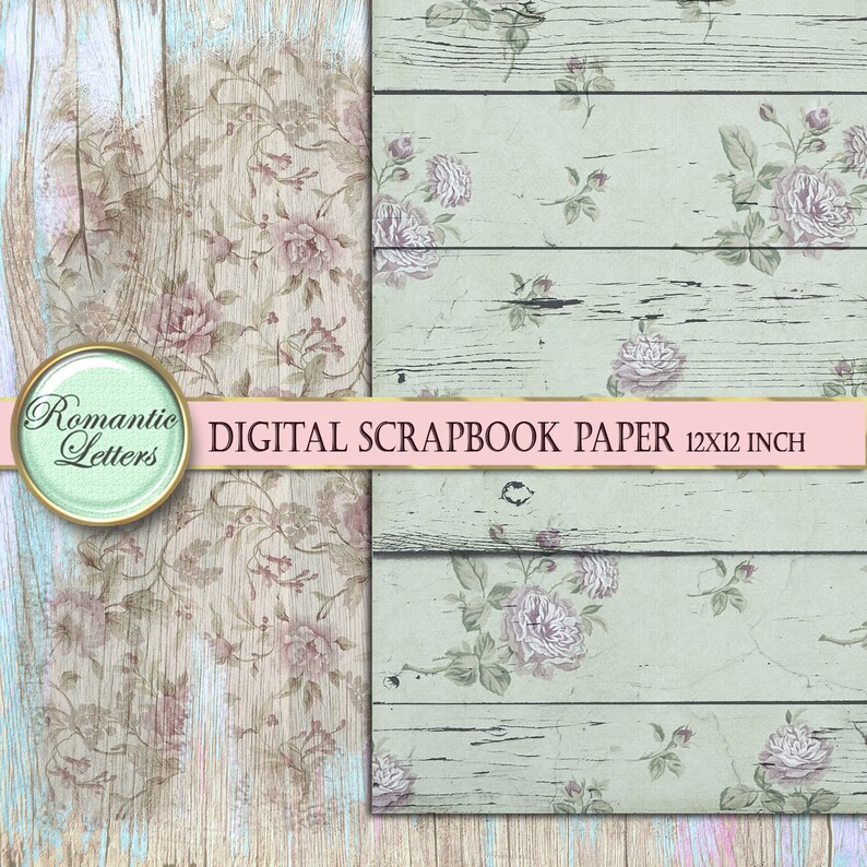 Digital Scrapbook Paper Pack Floral Digital Paper Shabby Chic - Etsy