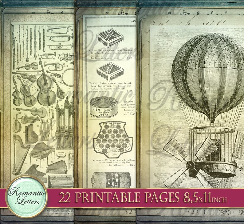 Steampunk Ephemera Digital Paper Pack Printable Journal Pages Victorian ...