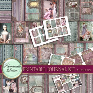Printable junk journal kit shabby chik digital scrapbook paper printable craft paper mini album printable journal pages tag envelope cover