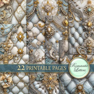 Digitales Scrapbook Papier Pack Shabby Chic Hochzeitsalbum Einladungspapier luxuriöses Kraftpapier zum Ausdrucken Viktorianische Seide gold A4