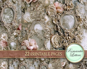 Shabby Chic flower Digital printable scrapbook paper pack junk journal pages craft paperAntique collage floral seamless patterns decoupage