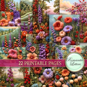 Digital printable Scrapbook Papier Pack Junk Journal Seiten Patchwork niedliches druckbares Handwerk Papier Kinder Album Quilt Filz Frühling Blumen Wolle