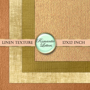 Peut inclure: Quatre textures de lin diff&eacute;rentes en beige, marron et vert. Les textures sont dispos&eacute;es en grille. Le texte "LINEN TEXTURE" et "Romantic Letters" est visible sur l'image. L'image mesure 30,48 x 30,48 cm.