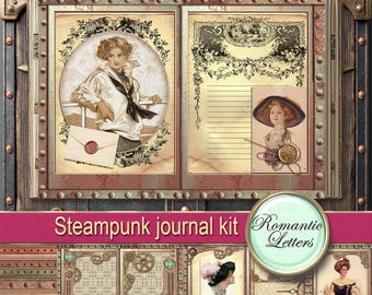 Steampunk Junk Journal Kit -  Victorian Industrial Scrapbook Pages: Printable Borders, Cards, Envelopes, Tags