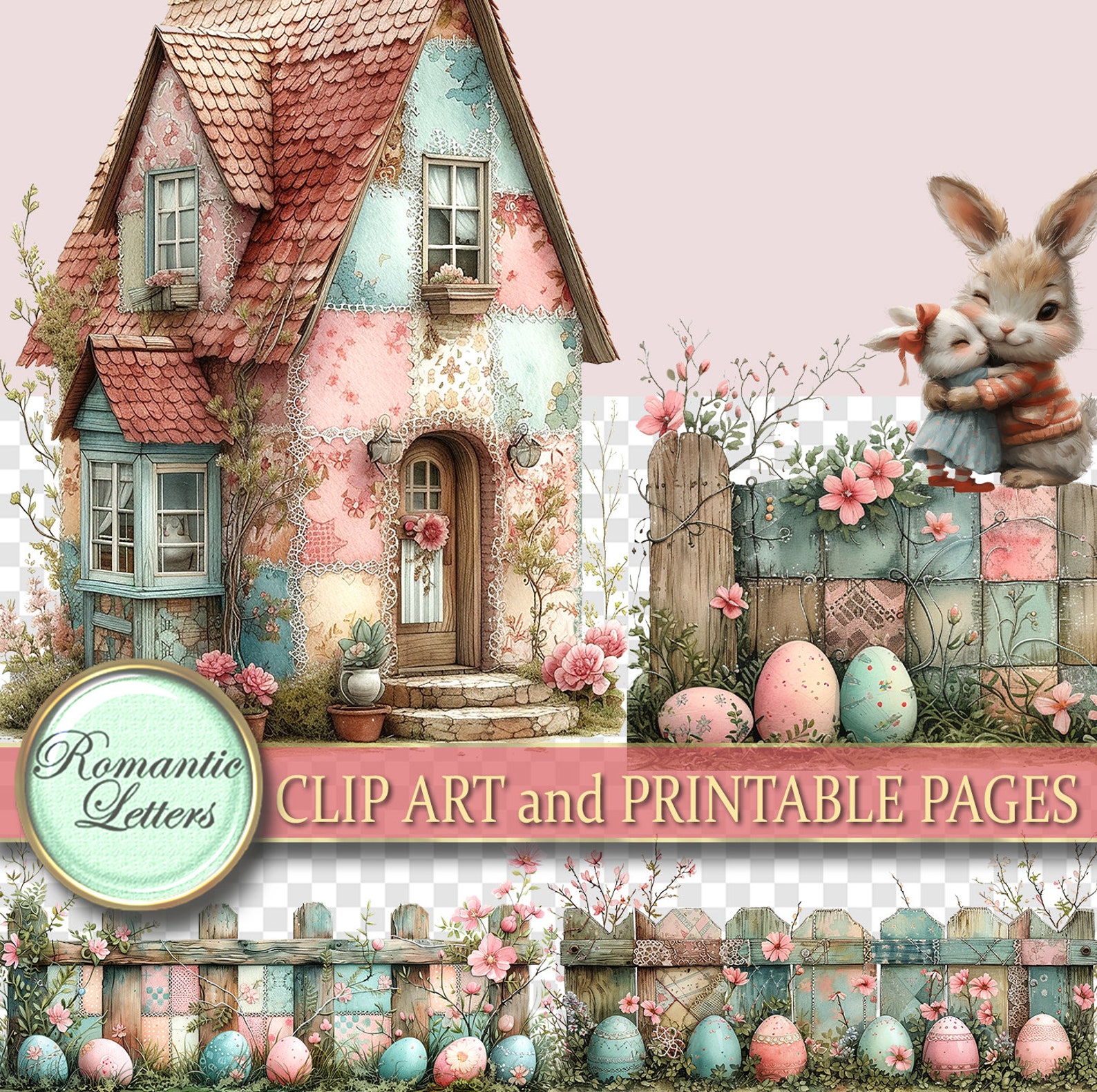 Easter Digital Scrapbook Clip Art Easter Egg Watercolor Clip Art Rabbit ...