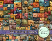 Digital printable scrapbook paper pack junk journal paper Patchwork fabric stitched printable craft paper kids album patchwork felt wool