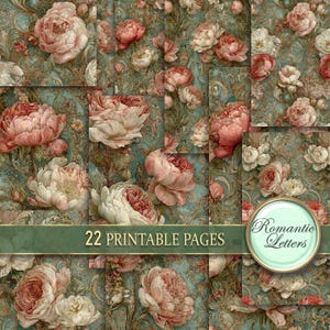 Shabby Chic druckbares digitales Papier Blumen junk Journal Seiten Scrapbook Papier Pack Papier Pack Papier Packpapier Blumen Decoupage A4