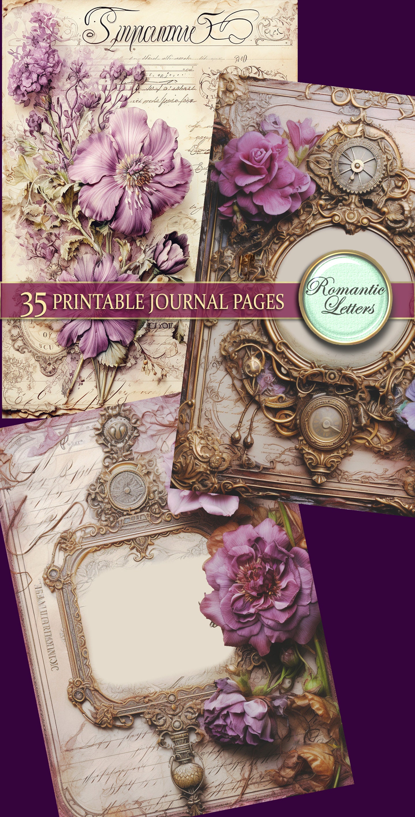 Printable Junk Journal Pages Cards Digital Scrapbook Paper Pack Antique ...