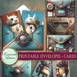 Printable envelopes cards Steampunk scrapbook printable steampunk junk journal stationery post card kids paper craft cyberpunk download A4