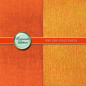 K&ouml;nnte beinhalten: Zwei digitale Papiertexturen, eine orange und eine gelbe, mit einem gewebten Stoffmuster. Der Text "Romantic Letters" befindet sich in einem Kreis auf der orangen Textur. Der Text "300 DPI 12X12 INCH" befindet sich auf der gelben Textur.