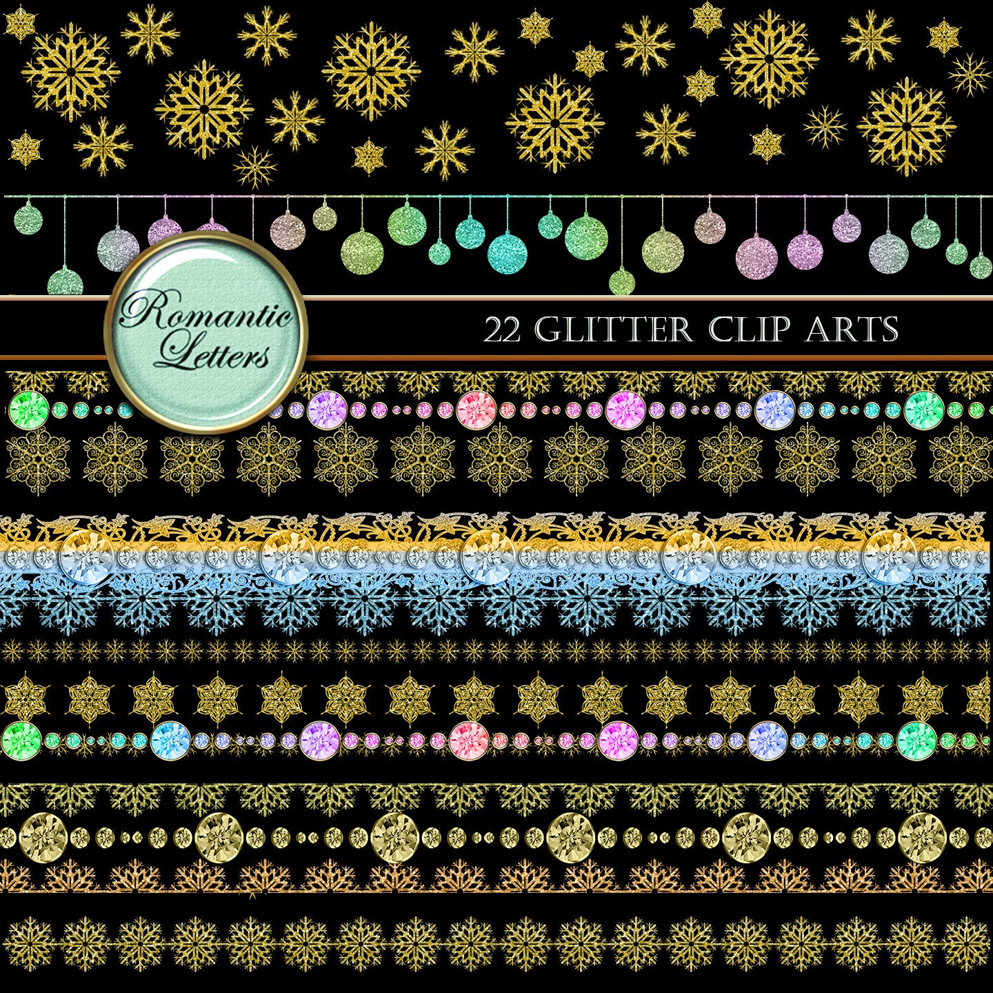 Christmas Clip Art Gold Glitter Clip Art Christmas Digital | Etsy